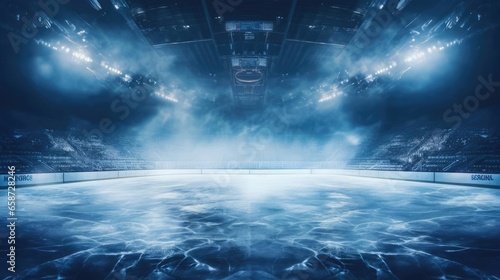 Ice arena, nobody. Dramatic lighting