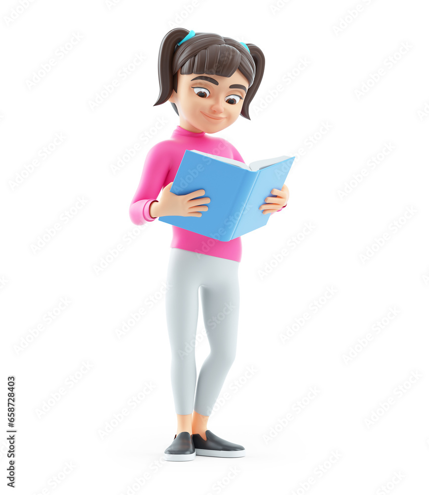 3d girl standing and reading book 3d girl standing and reading book