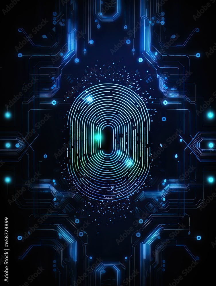 Obraz premium Fingerprint in electronic form. Generated by AI.