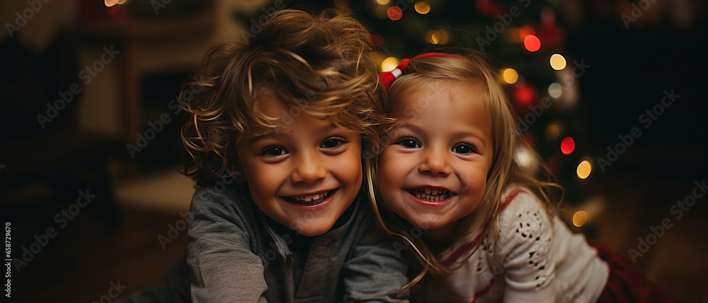 two siblings at christmas time two siblings at christmas time