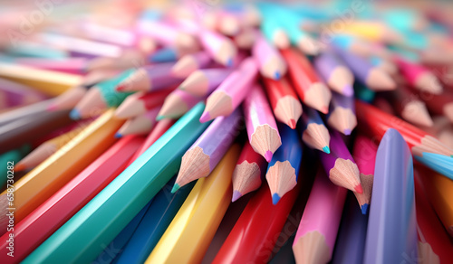 Colored pencils for children to draw and play. Education concept. AI generated