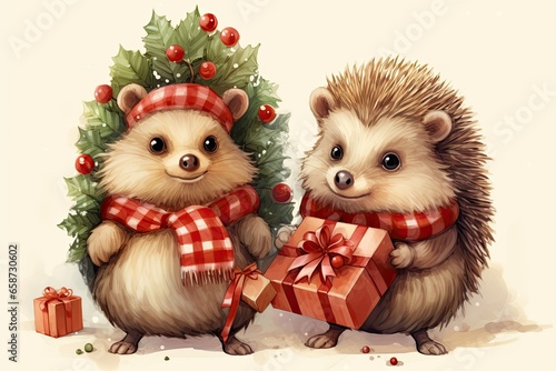 New Year card with two hedgehogs