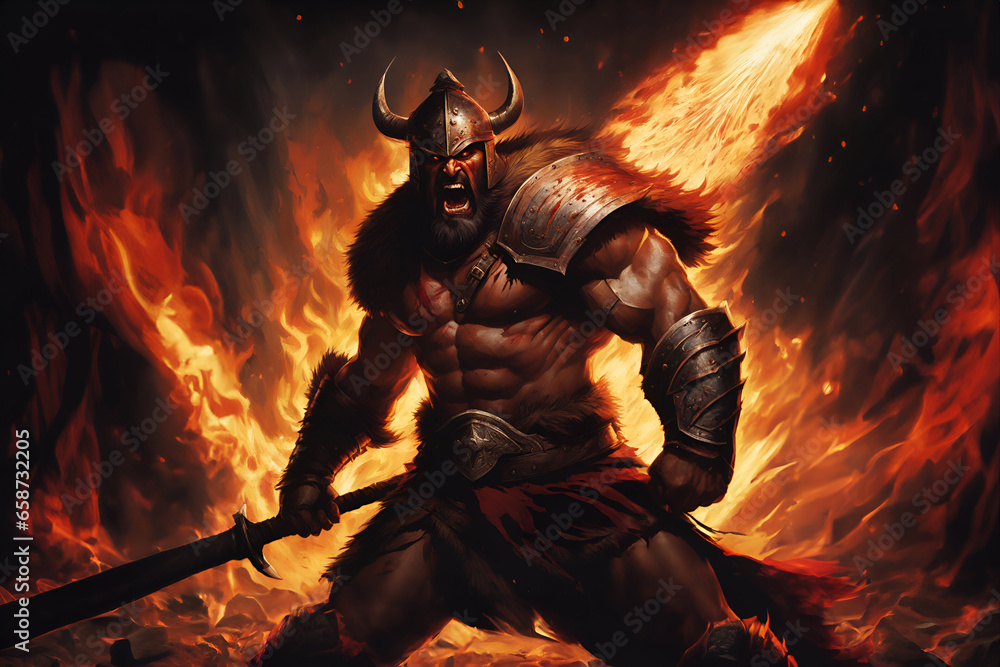 Portrait of a berserker who has gone crazy with his anger. - Generative AI Portrait of a berserker who has gone crazy with his anger. - Generative AI
