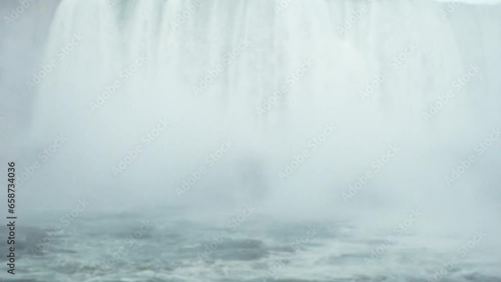 Niagara Falls frontal close-up of the immense volume of water plunging from the upper lakes. This captivating footage showcases the sheer power and beauty of the waterfall, rendering it ideal for Niagara Falls frontal close-up of the immense volume of water plunging from the upper lakes. This captivating footage showcases the sheer power and beauty of the waterfall, rendering it ideal for