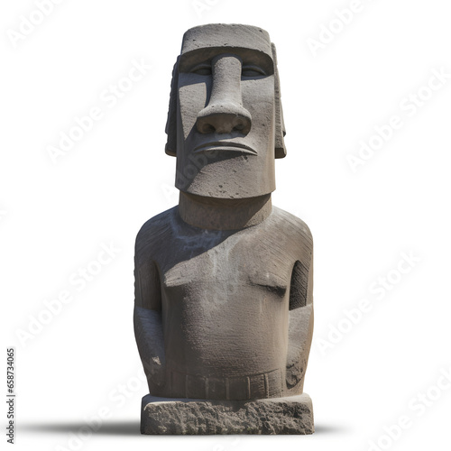 A moai stone statue on a white background