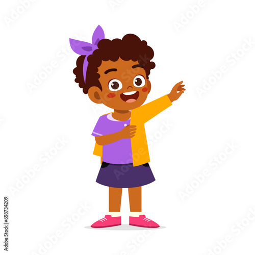 little kid wearing clothes and feeling happy