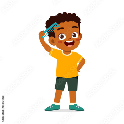 little kid comb hair and feel happy