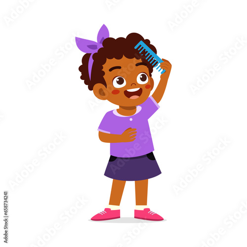 little kid comb hair and feel happy