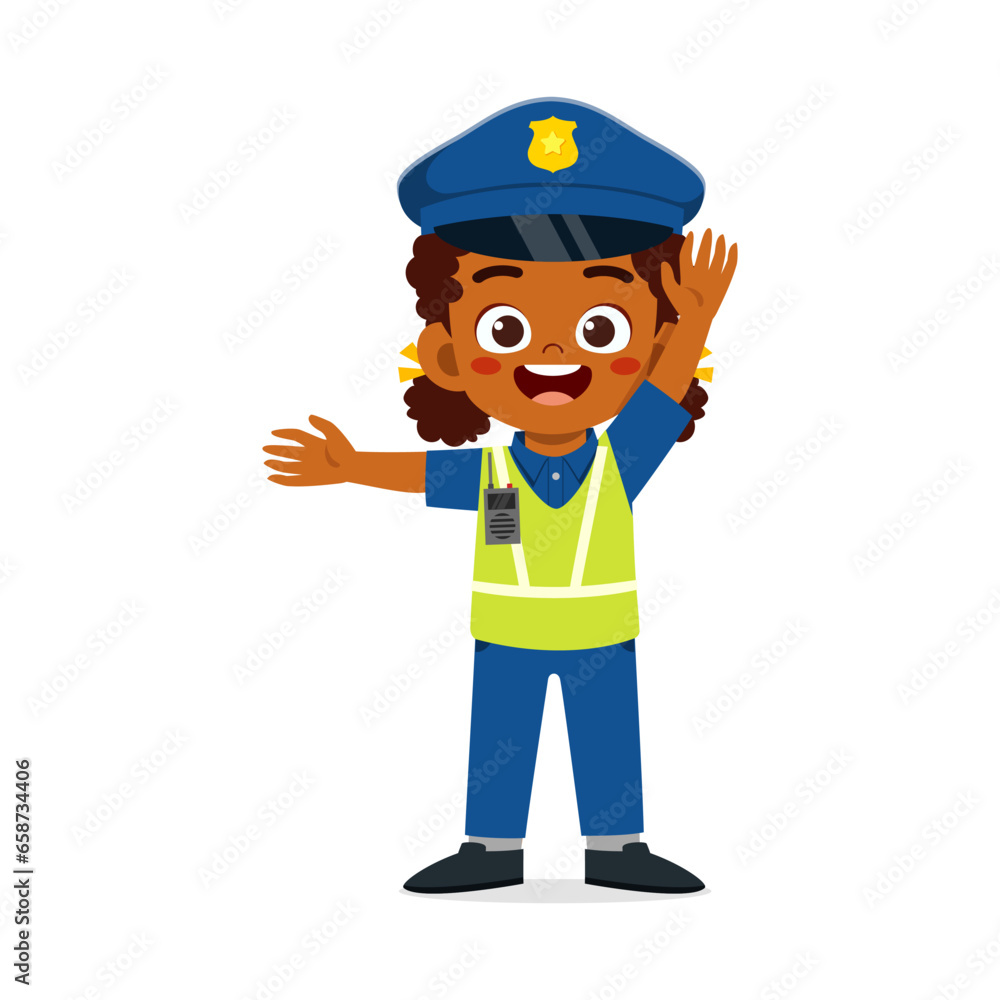 little kid wearing police costume and manage traffic