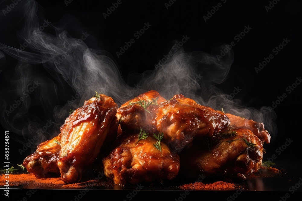 Grilled chicken wings , smoke , Generative AI. - obrazy, fototapety, plakaty 
