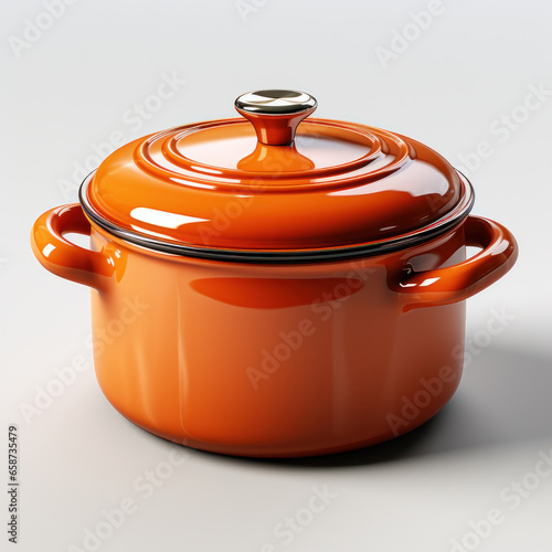 Iron cooking pot with black handle, isolated on white background.