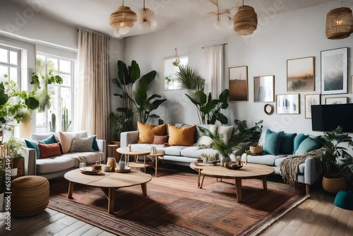 fusion of Bohemian and Scandinavian design elements in creating a cozy and eclectic living space.