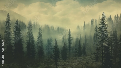 Pine forest in retro style