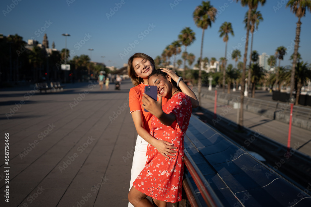 Fototapeta premium Taking a selfie together in the city