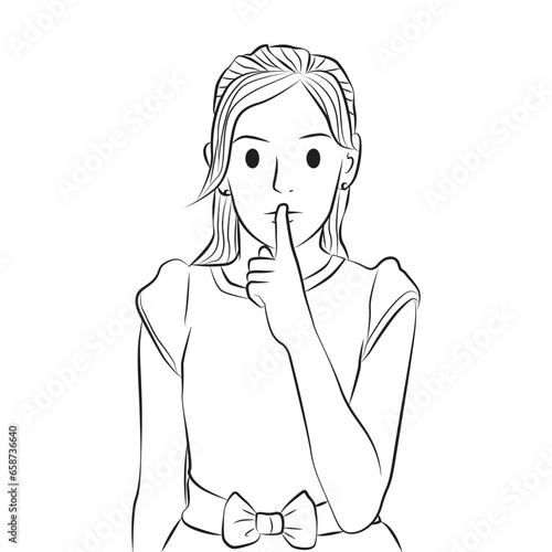 girl making gesture silence cartoon illustration