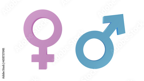 Pink female and blue male gender symbols isolated on transparent and white background. Gender concept. 3D render