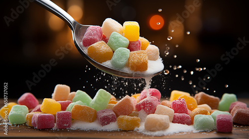 A close up image of a spoonful of cereal being poured UHD wallpaper Stock Photographic Image