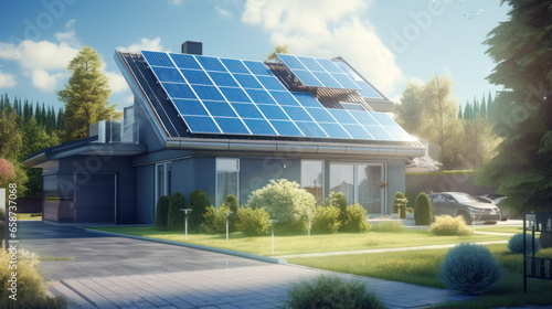 The new solar battery generates pure electricity for suburbian home photo