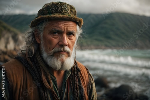 Senior Man/old man- fishman with Beard and Hat, Close-up portrait photo