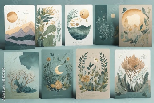 Inspired by the beauty of nature, your goal is to design a series of cards that capture the essence of different natural elements. Each card will represent a different element, such as the sun