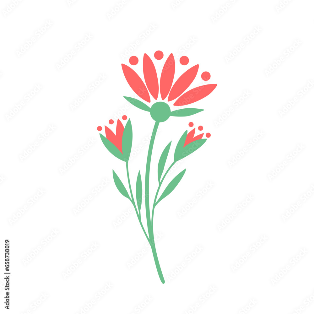 rustic flower, folk style. Vector Illustration for printing, backgrounds, covers and packaging. Image can be used for greeting cards, posters, stickers and textile. Isolated on white background.