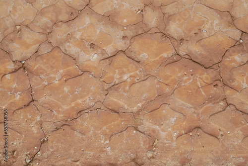 Close up of earthy texture with truck tire tracks on dirt road, nice natural pattern and dirt textured background