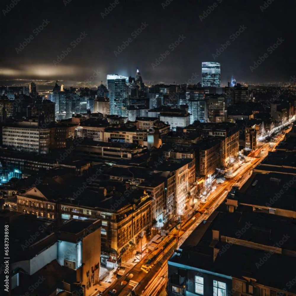 A city at night with lights