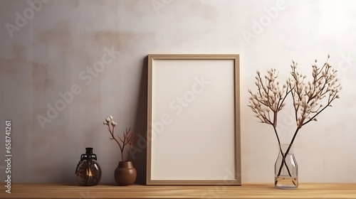 an eampty photo frame in a room for mockup, realistic, high quality photo