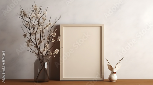 an eampty photo frame in a room for mockup, realistic, high quality