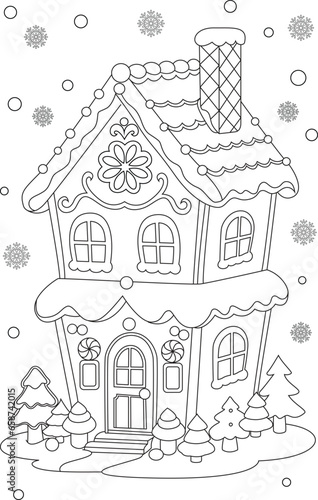 Coloring page a Christmas gingerbread house.. Christmas colouring page