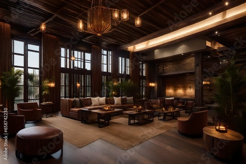 rustic-themed boutique hotel lobby that welcomes guests with rustic elegance. © Johnny Sins