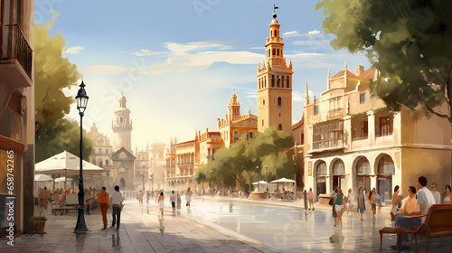 Illustration of beautiful view of the city of Sevilla, Spain