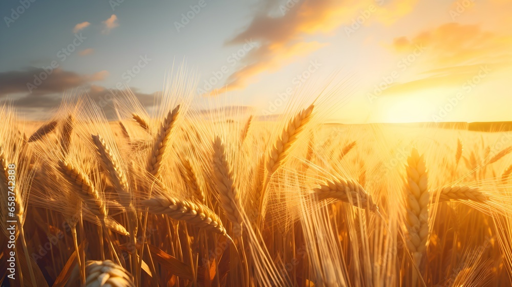 Abundant Harvest: Golden Wheat Field. Generative ai