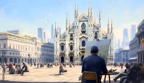 Illustration of beautiful view of Milano, Italy photo