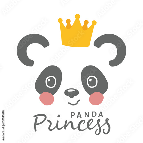 Panda with crown, Princess slogan text for t-shirt graphics, fashion prints, posters and other uses