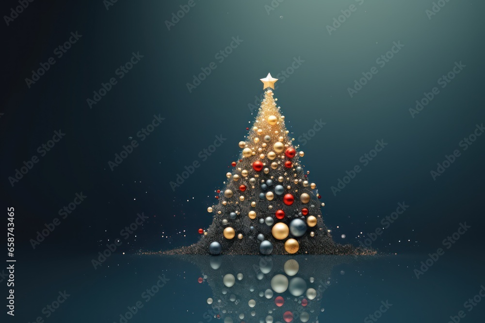 Christmas Tree Adorned with Gold Sparkling Ornaments on a Sparkling Holiday and festive Background Christmas Tree Adorned with Gold Sparkling Ornaments on a Sparkling Holiday and festive Background
