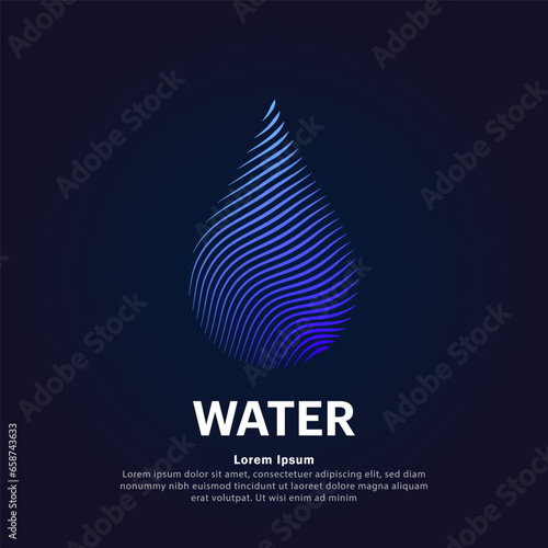 simple logo water drop Illustration in a linear style. Abstract line art water droplet Logotype concept icon. Vector logo  rain drop color silhouette on a dark background. EPS 10