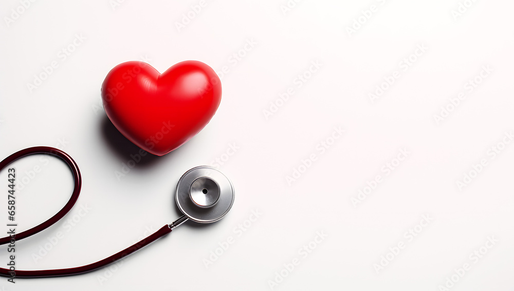 Fototapeta premium Medical Stethoscope And Heart With Copy Space On White Background