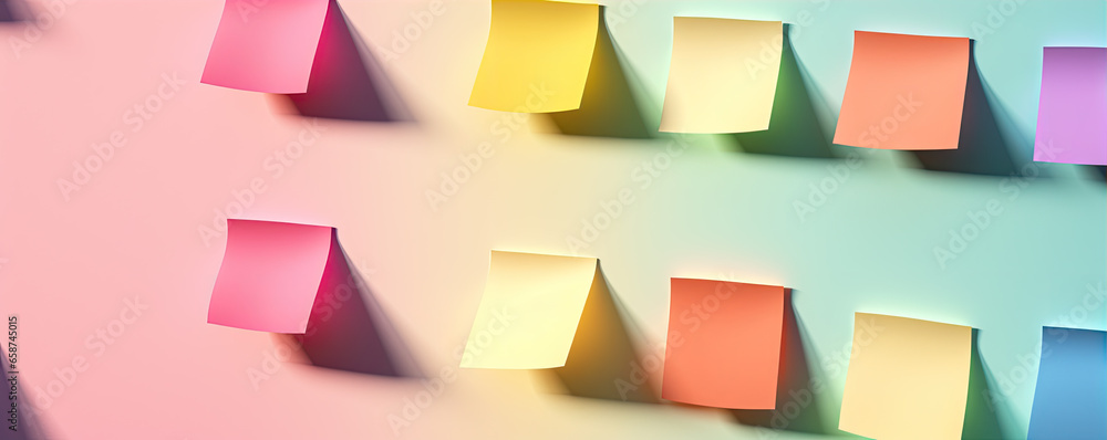 Colored post it notes messages. Collection or variation of different color sheets of note papers. - obrazy, fototapety, plakaty 