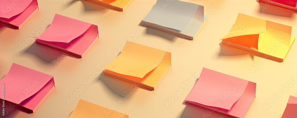 Colored post it notes messages. Collection or variation of different color sheets of note papers. - obrazy, fototapety, plakaty 