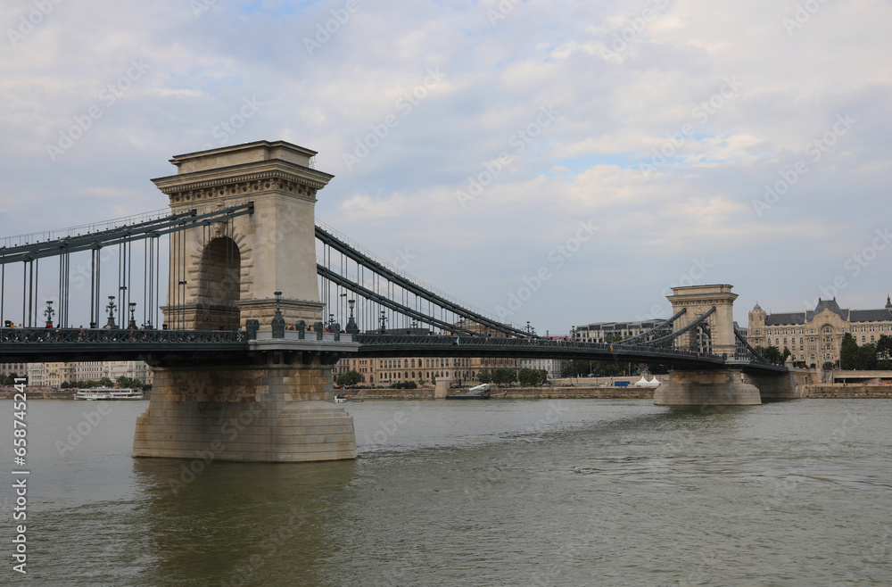Obraz premium Famous Landmark called Szechenyi Chain Bridge in Budapest Hungary