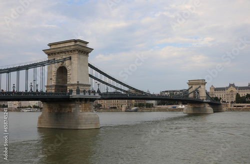 Famous Landmark called Szechenyi Chain Bridge in Budapest Hungary