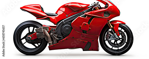 Motorcycle in red color on white background.