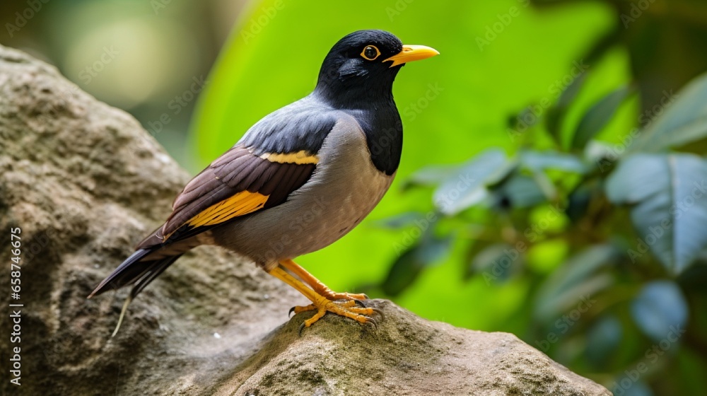 The Asian native Common Myna, also known as Indian Myna or Acridotheres Tristis (also spelt Mynah), is a member of the Sturnidae family, which includes starlings and mynas. The Asian native Common Myna, also known as Indian Myna or Acridotheres Tristis (also spelt Mynah), is a member of the Sturnidae family, which includes starlings and mynas.