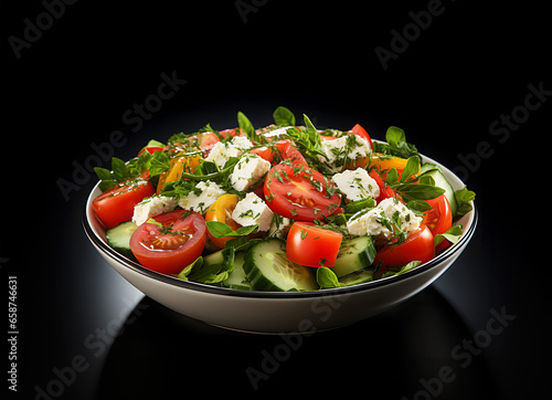 Tasty Salad With Fresh Vegetables On Dark Background