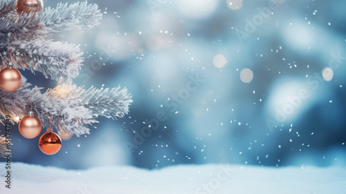 Xmas tree or christmas tree decorated festive christmas background. New year Winter background design, Christmas scene. Generative AI © ASA Creative