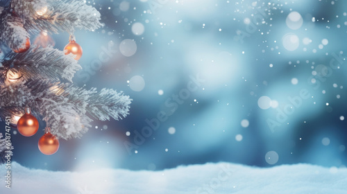 Xmas tree or christmas tree decorated festive christmas background. New year Winter background design, Christmas scene. Generative AI © ASA Creative