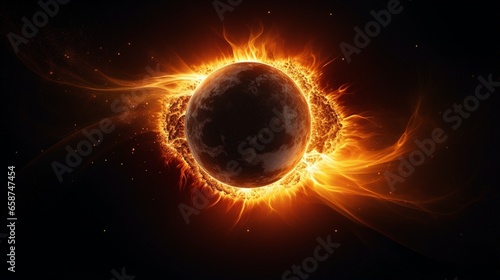 The sun is obscured by the moon during a stunning solar eclipse. digital rendering