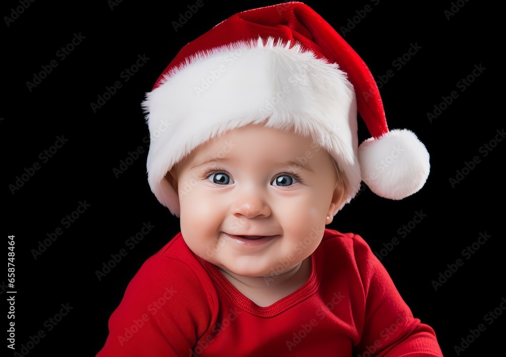 A beautiful baby wearing a Christmas Santa outift A beautiful baby wearing a Christmas Santa outift