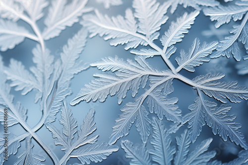 Photograph a detailed close-up of delicate frost forming a lacy pattern on glass  highlighting the elegance and beauty of nature s artwork in the winter chill.